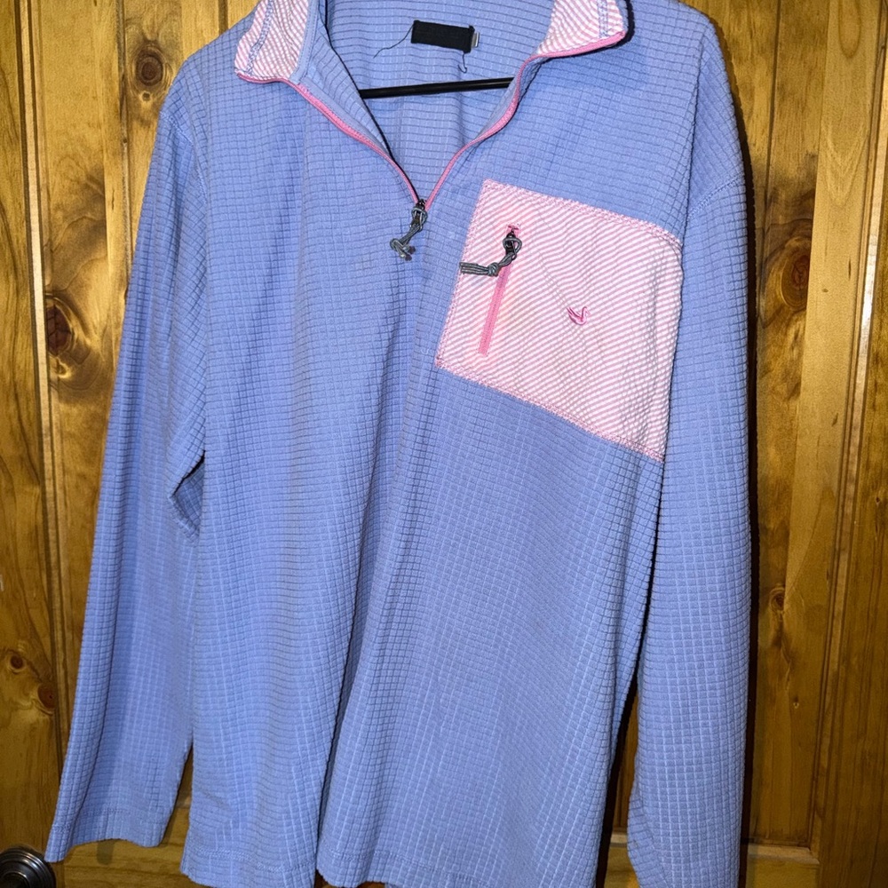 Southern Marsh Blue and Pink Quarter-Zip Pullover